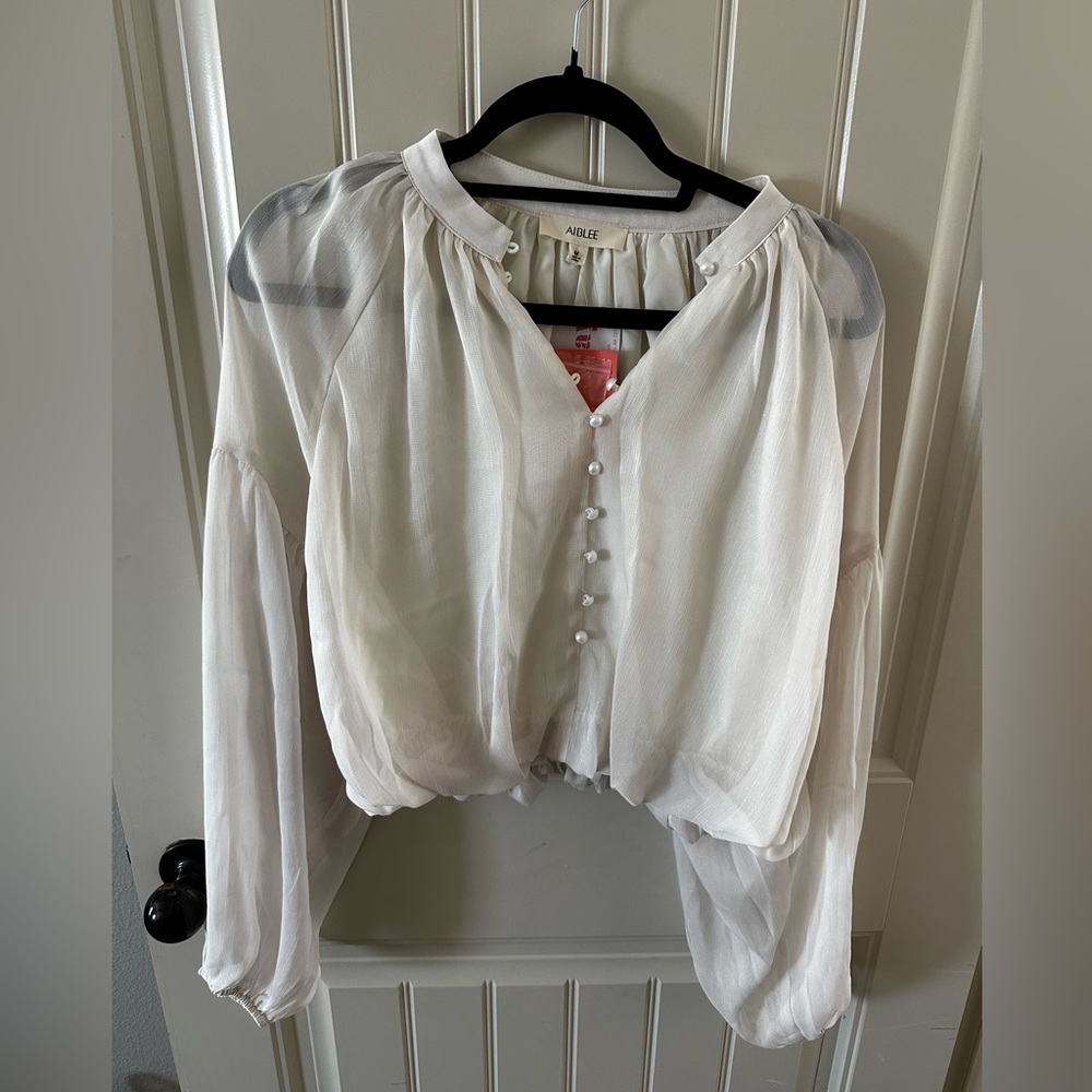 Shimmery white blouse with pearl buttons - new with tags
